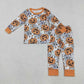 Boys Girls Toddler Long Sleeves Pumpkins Candy Corn Sibling Halloween Dress Footie Romper Set RTS