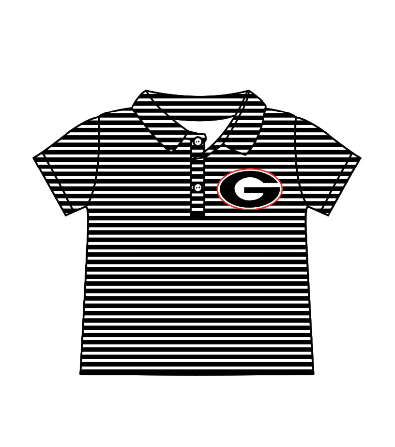 ( Moq 5 ) Baby Boys Short Sleeves Black Stripes G Team Buttons Shirt Tops