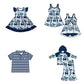 ( Moq 5 each style ) Baby Boy Girl Toddler Team Green Blue Bows ‌Sibling Shirt Dress Set 6.17
