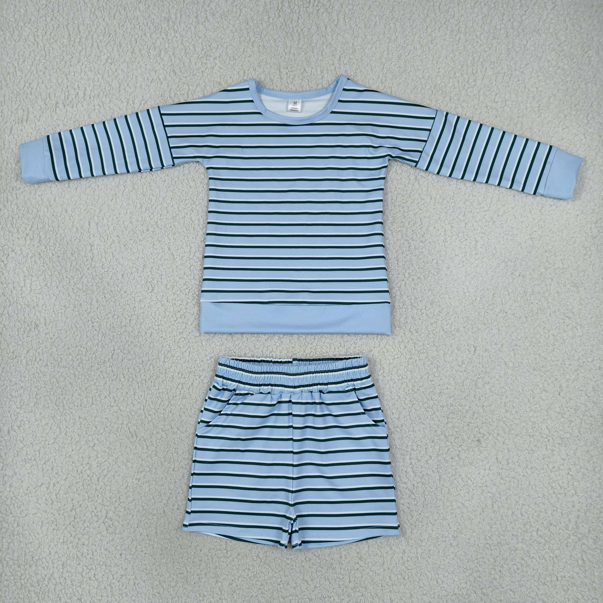 Baby Girls Kids Long Sleeves Shirt Shorts Blue Green Stripes Set Yoga Active Clothes RTS