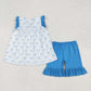 Baby Girl Short Sleeves Bows Flower Tunic Blue Shorts Set RTS