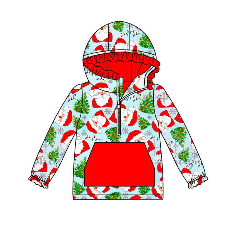 Baby Girl Long Sleeves Christmas Santa Tree Hoodie Zipper Tops