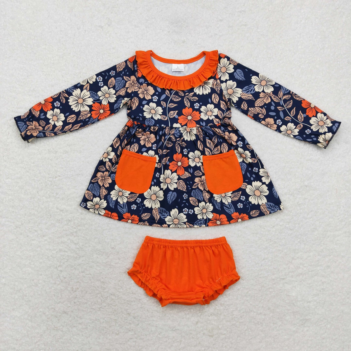 Baby Girl Fall Floral Tunic Orange Bummie Set