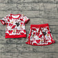 Baby Girls Toddler Short Sleeves Pigs Bows Football Team Shirt Shorts Yoga Red Set RTS