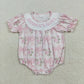 Baby Girl Infant Short Sleeves Pink Bows Flower Bubble Romper RTS