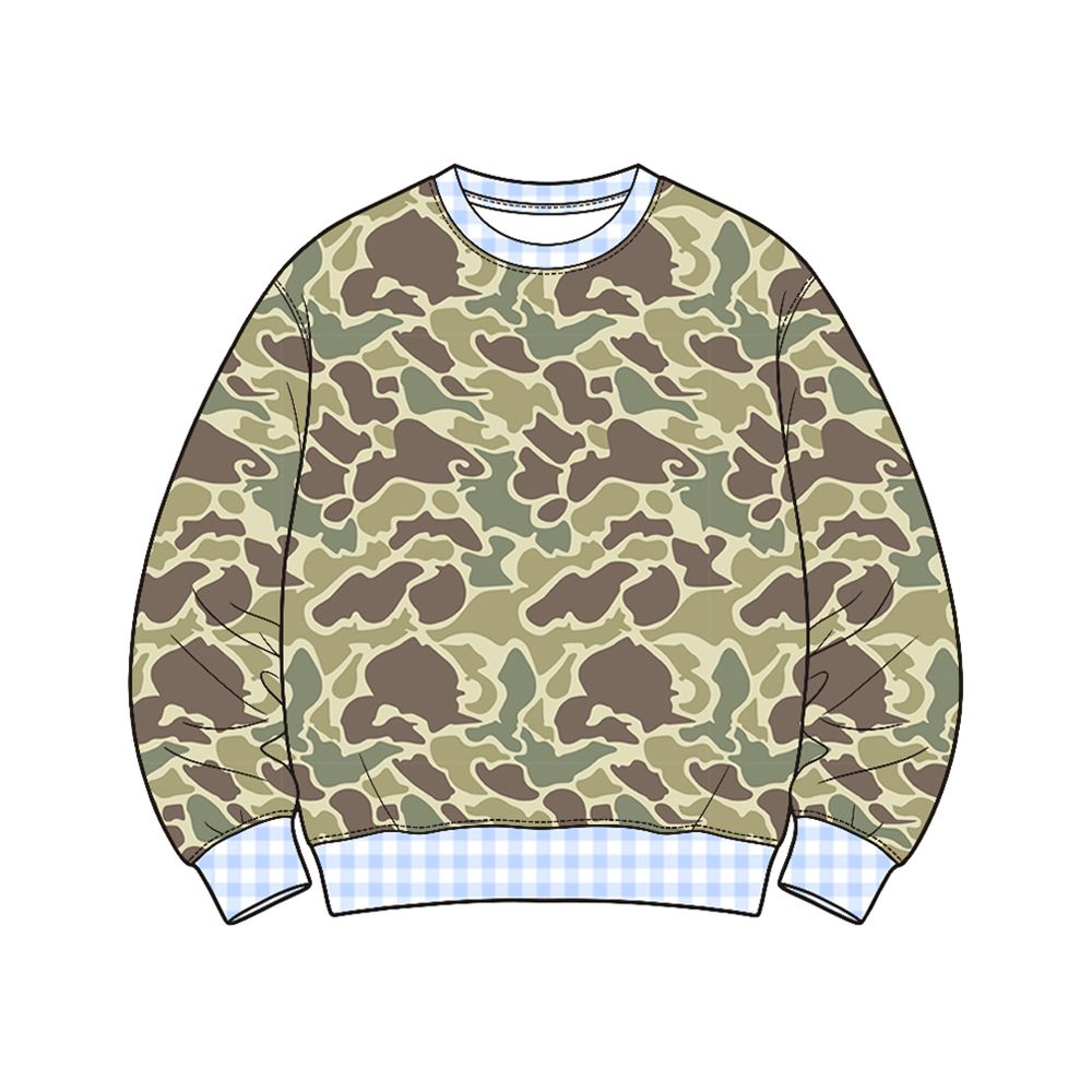 ( Moq 5 ) Preorder Baby Boys Kids Long Sleeves Plaid Pullover Shirt Tops Camo Clothes