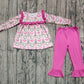 Baby Girl Toddler Long Sleeves Trees Bows Tunic Ruffle Pants Set RTS