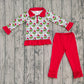 Baby Girl Long Sleeves Green Face Lights Christmas Zipper Shirt Ruffle Pants Set RTS