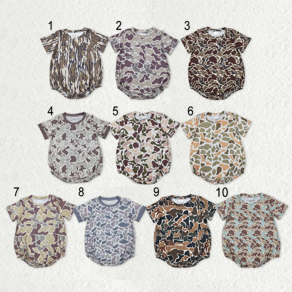 Sibling Baby Boys Infant Short Sleeves Camo Print Summer Bubble Rompers RTS