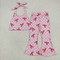 Baby Girl Straps Bows Checked Pink Vest Tops Bell  Pants Set RTS