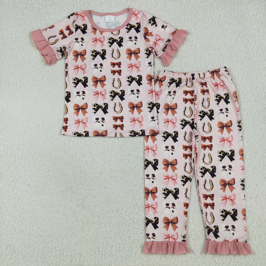 Baby Girl Short Sleeves Western Bows Shirt Pants Pajamas Set RTS