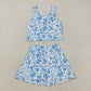 Baby Girl Sleeveless Blue Floral Tops Shorts Skirt Skort Yoga Active Wear Clothes Set RTS
