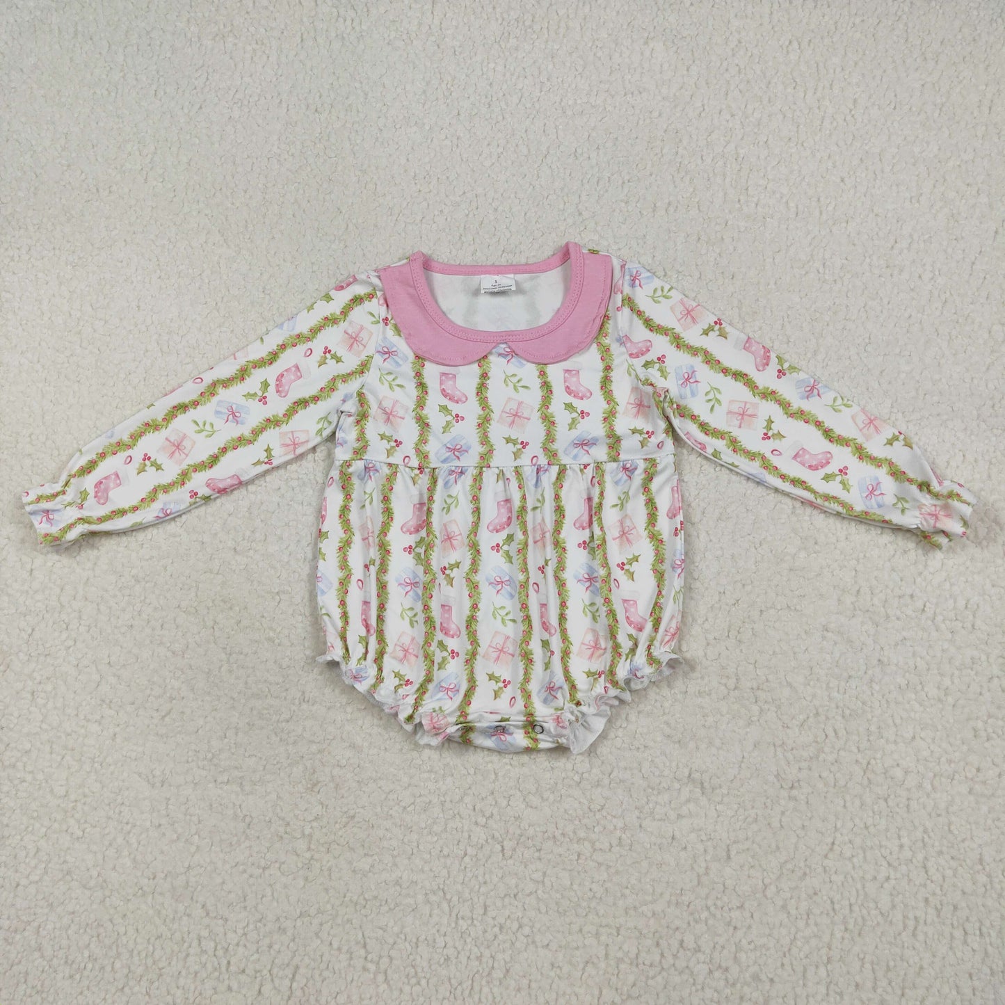 Baby Girl Long Sleeves Gifts Floral Christmas Bubble Romper RTS