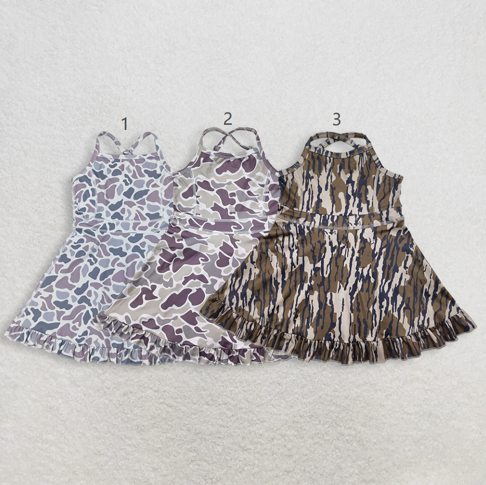 Sibling Baby Girl Kids Sleeveless Camo Knee Length Yoga Active Dresses RTS