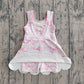 Baby Girls Kids Sleeveless Pink Bows Floral Scallop Yoga Knee Length Dress RTS