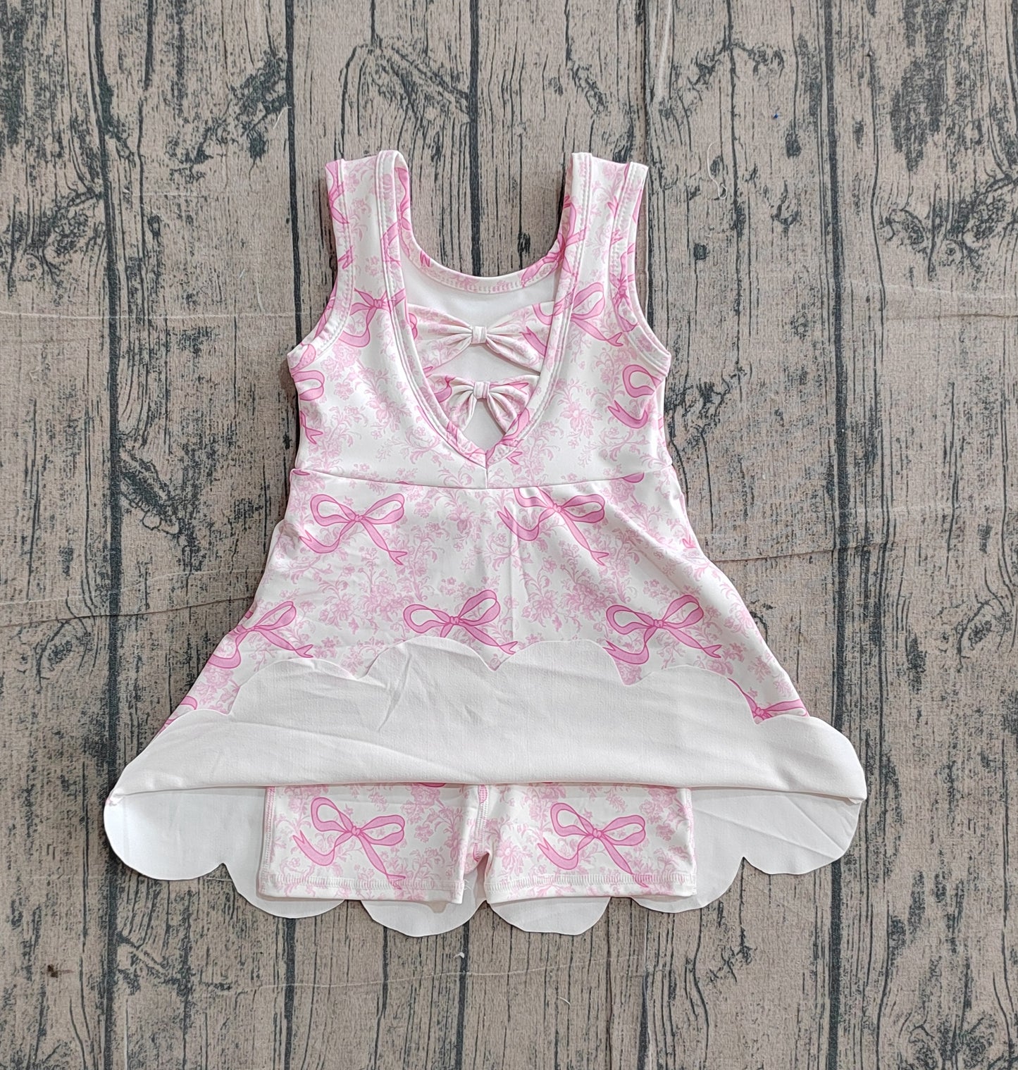 Baby Girls Kids Sleeveless Pink Bows Floral Scallop Yoga Knee Length Dress RTS