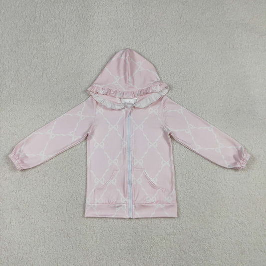 Baby Girls Kids Pink Long Sleeves Bows Hoodie Zipper Pockets Cardigan Tops RTS