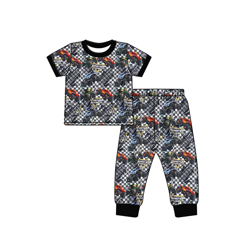 Baby Boy Truck Plaid Shirt Pants Pajamas Set