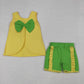 (Baby Girls Yellow Sleeveless Green Bows Tops Ruffle Shorts Set Clothes RTS