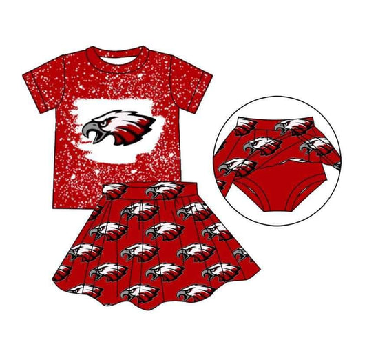 Baby Girl Red Short Sleeves Shirt Team Skirts With Shorts Clothes Set