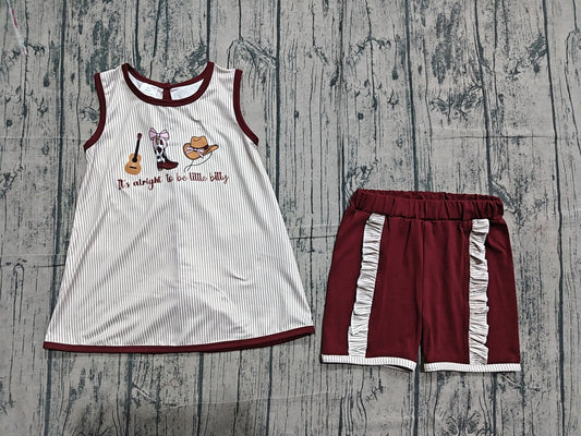 ( No moq ) Preorder Baby Girls Sleeveless Boots Bows Guitar Tops Ruffle Shorts Western Set