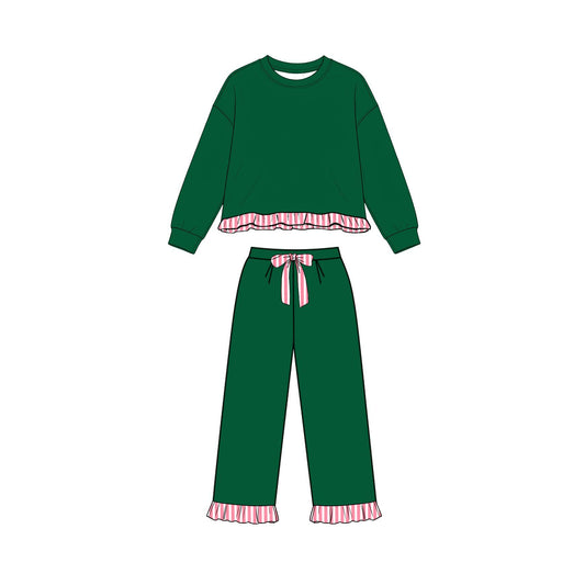 ( Moq 5 ) Preorder Baby Girls Kids Long Sleeves Green Shirt Pockets Pants Set Sweatsuit‌ Clothes