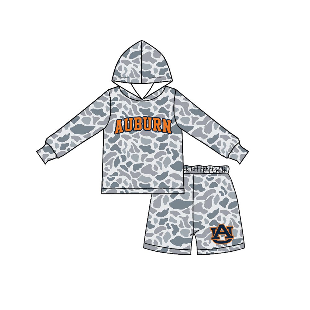 ( Moq 5 ) Preorder Baby Boy Kids Long Sleeves Grey Camo Hoodie Shirt Shorts Team Set