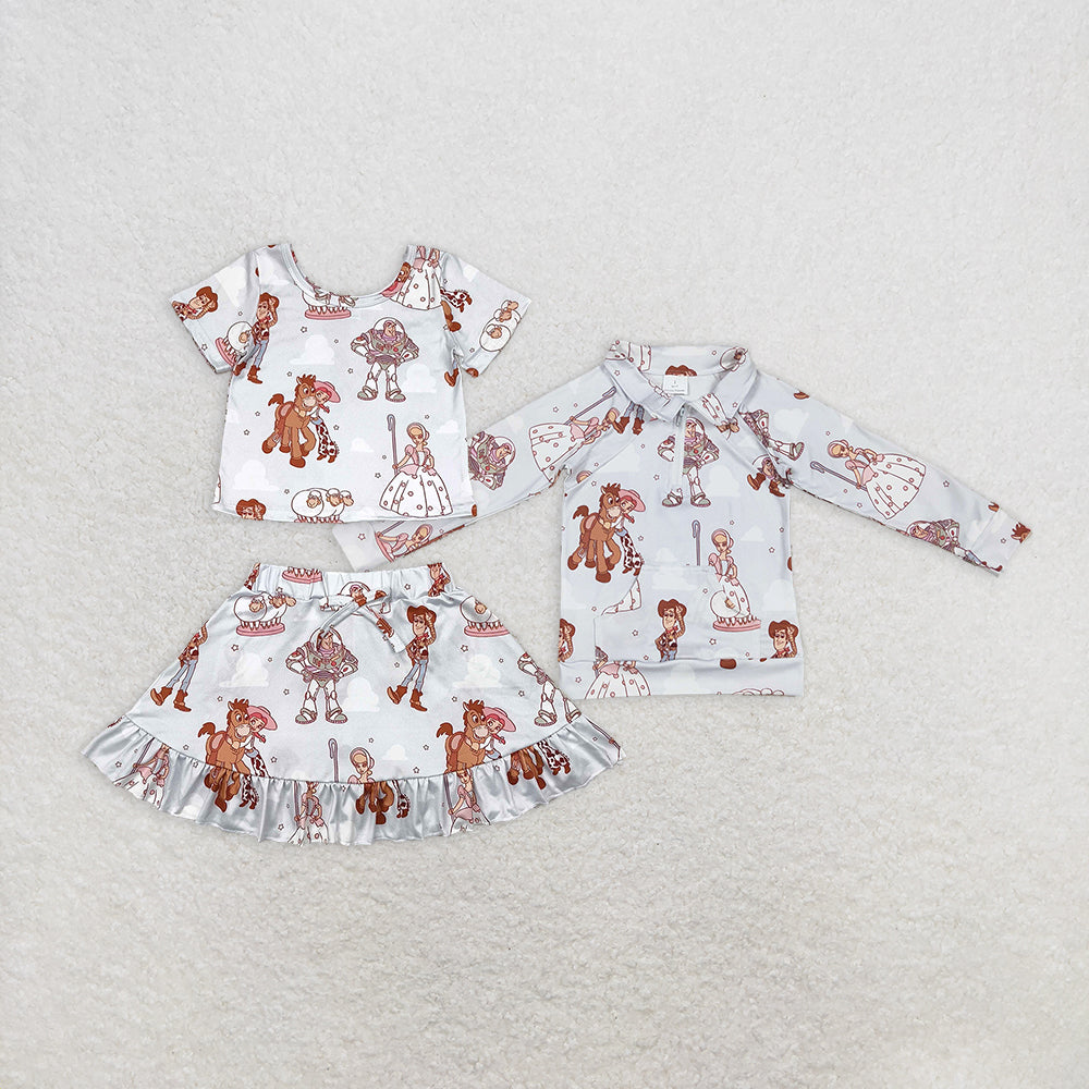 Baby Girl Toddler Cartoon Sibling Skorts Set Zipper Shirt Clothes RTS