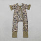 Baby Girls Kids Short Sleeves Camo Bows Zipper Sleeper Footie Romper RTS