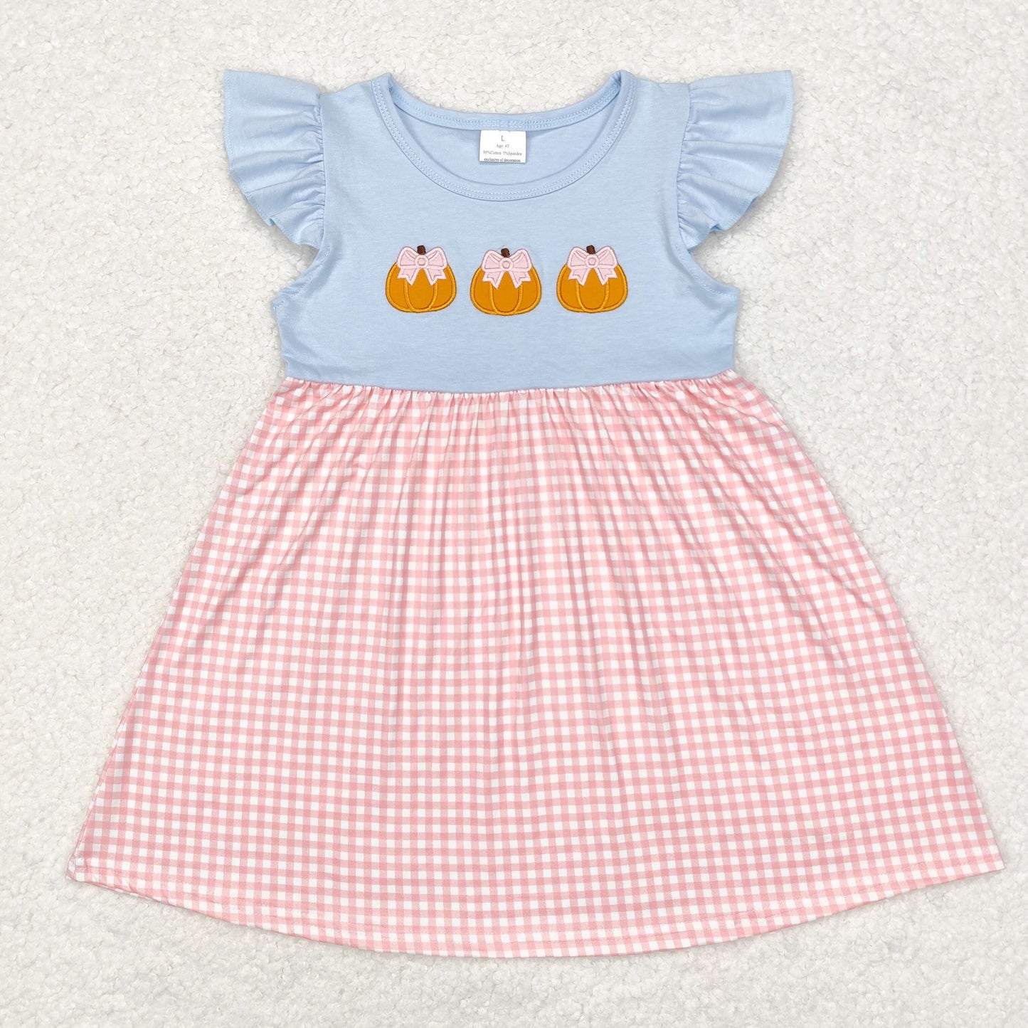 Baby Girl Short Sleeves Embroidery Pumpkin Pink Plaid Dress