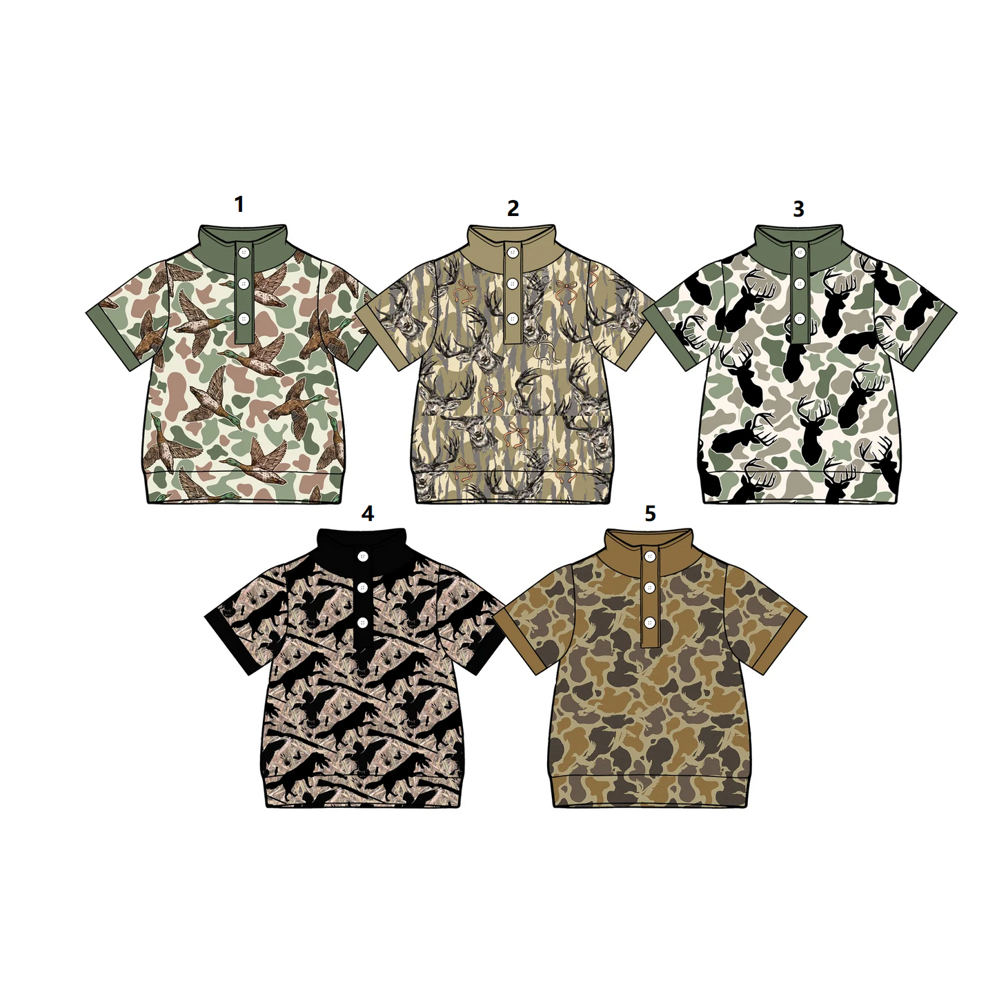 ( Moq 5 Each Style ) Sibling Baby Boys Kids Ducks Dogs Deer Camo Print Hunting Buttons Shirts Tops