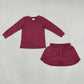 Baby Girls Kids Long Sleeves Purple Shirt Pockets Skirt Shorts Cotton Set Clothes RTS