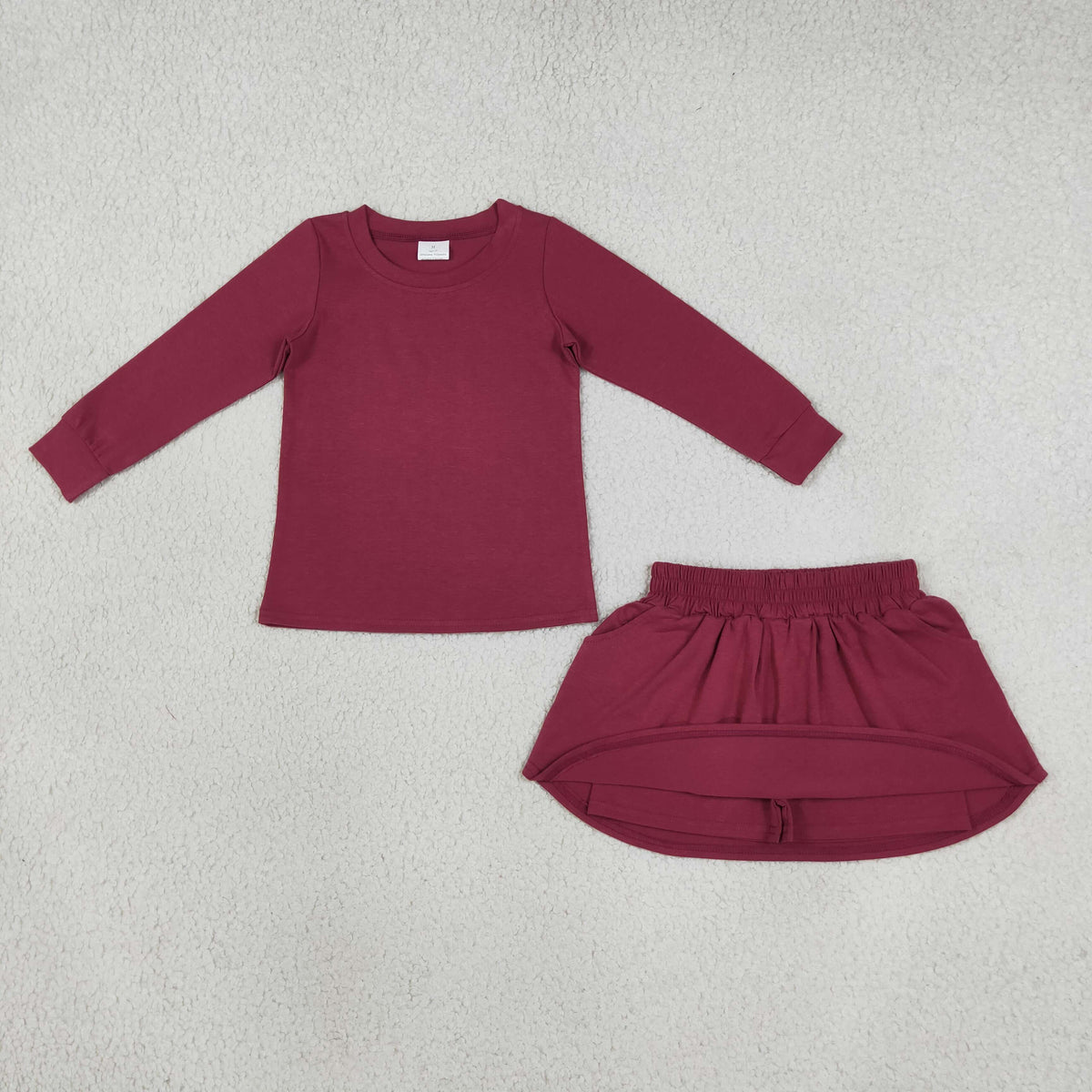 Baby Girls Kids Long Sleeves Purple Shirt Pockets Skirt Shorts Cotton Set Clothes RTS