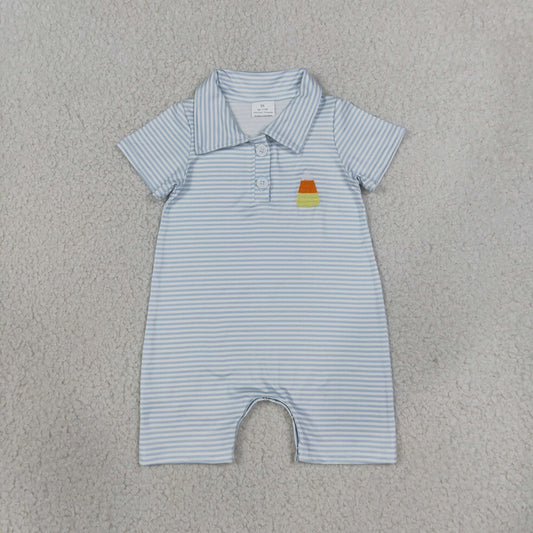 Baby Boys Kids Embroidery Candy Blue Stripes Halloween Romper Clothes RTS