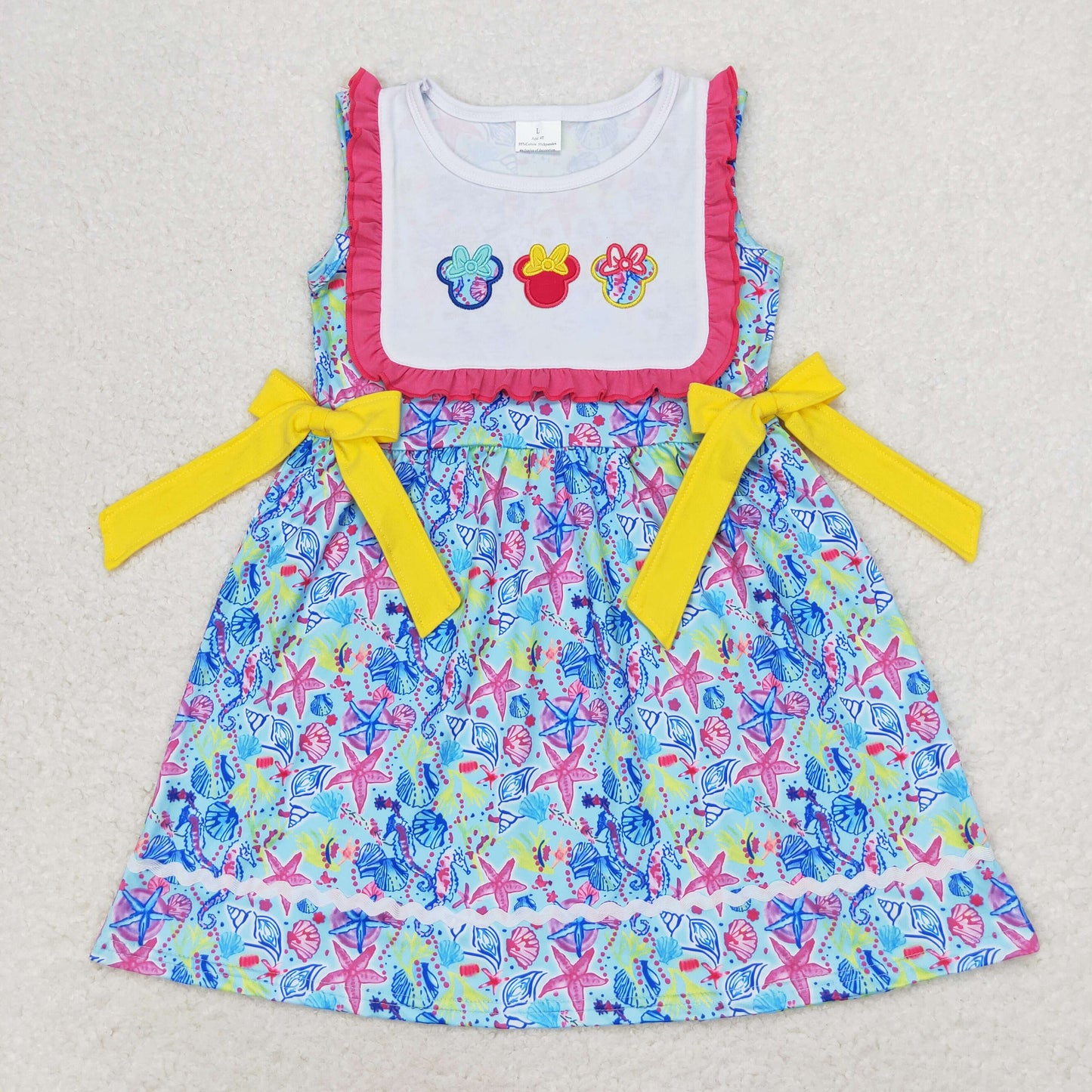 Baby Girl Sleeveless Mouse Starfish Embroidery Summer Dress