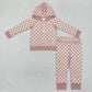 Baby Girl Long Sleeves Checkered Zipper Shirt Tops Pants Clothes Set