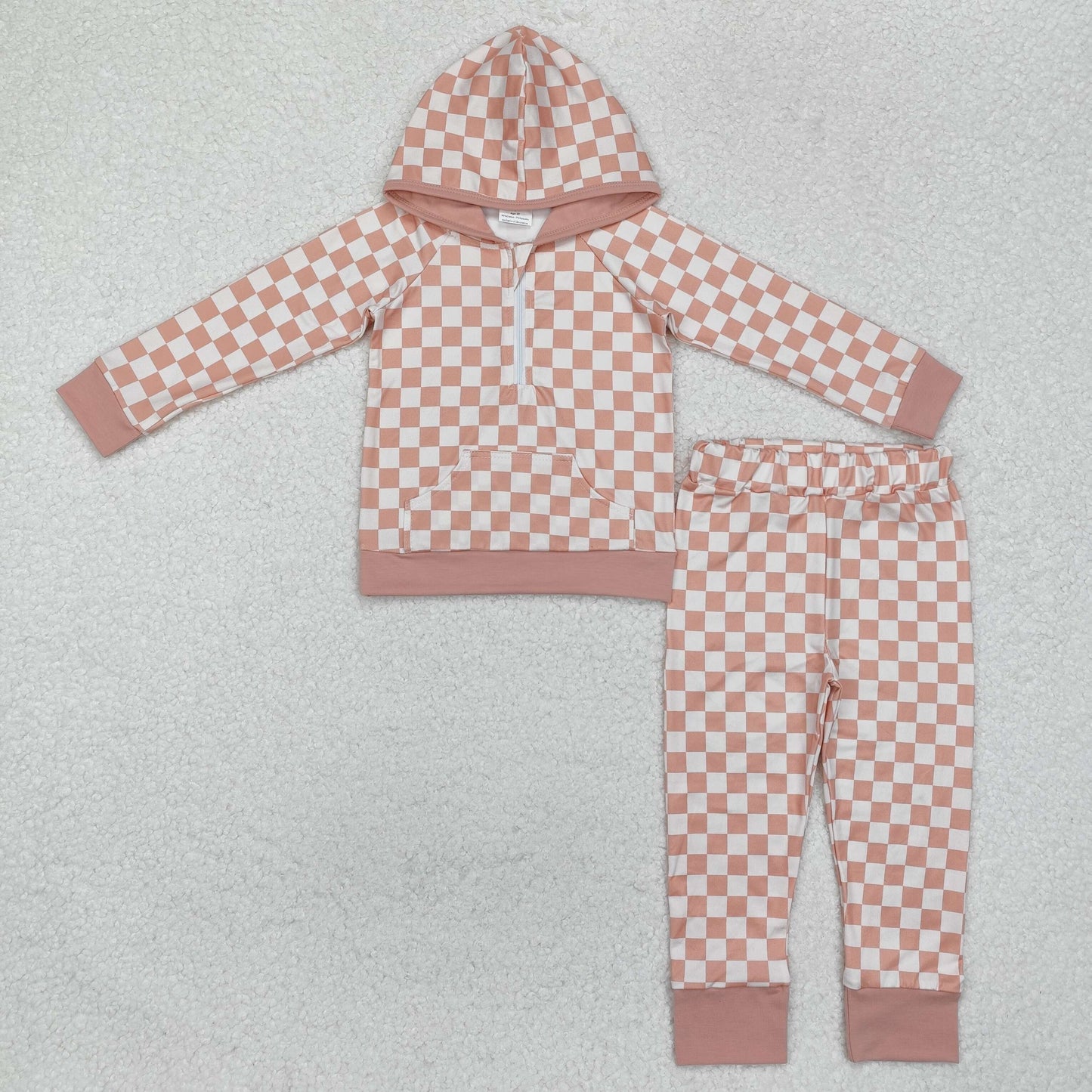 Baby Girl Long Sleeves Checkered Zipper Shirt Tops Pants Clothes Set