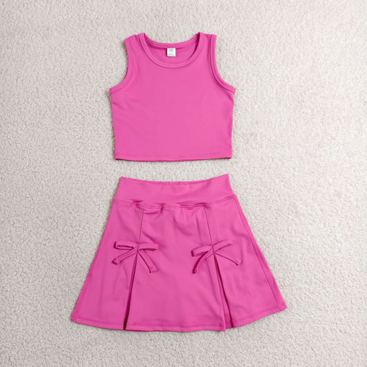Baby Girls Kids Pink Tops Shorts Skirt Shorts Summer Yoga Active Clothes Set RTS