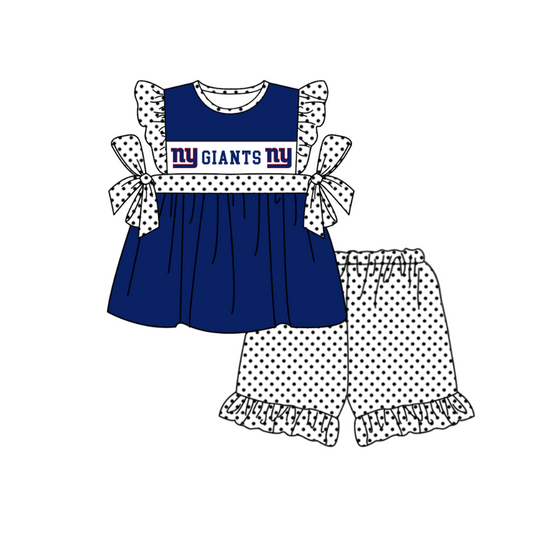 ( Moq 5 ) Baby Girls Toddler Short Sleeves Bows Tunic Dots Shorts Team Blue Set