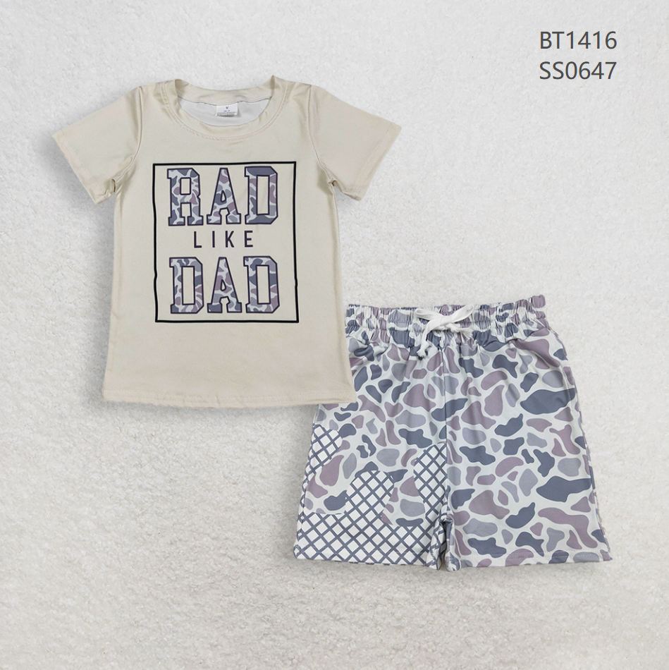 Baby Boys Kids Short Sleeves Dad Shirt Camo Plaid Pockets Shorts Summer Clothes Set RTS