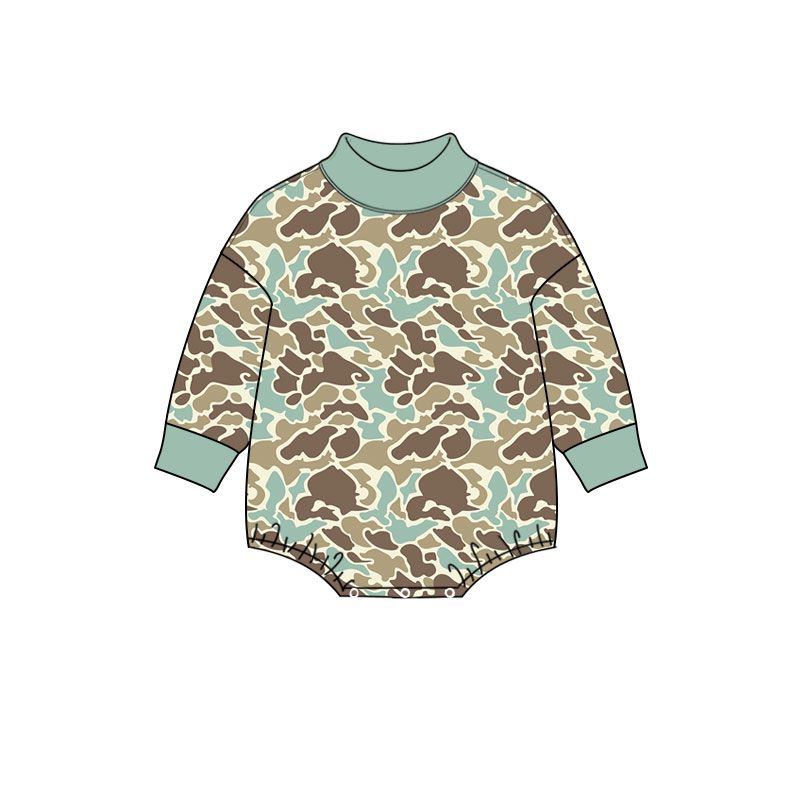( Moq 5 ) Preorder Baby Boys Infant Long Sleeves Green Camo Bubble Romper Clothes