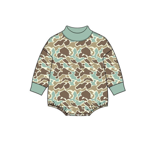 ( Moq 5 ) Preorder Baby Boys Infant Long Sleeves Green Camo Bubble Romper Clothes