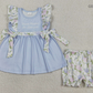 Baby Girls Kids Thank Heaven Bows Blue Tunic Floral Shorts Clothes Set RTS