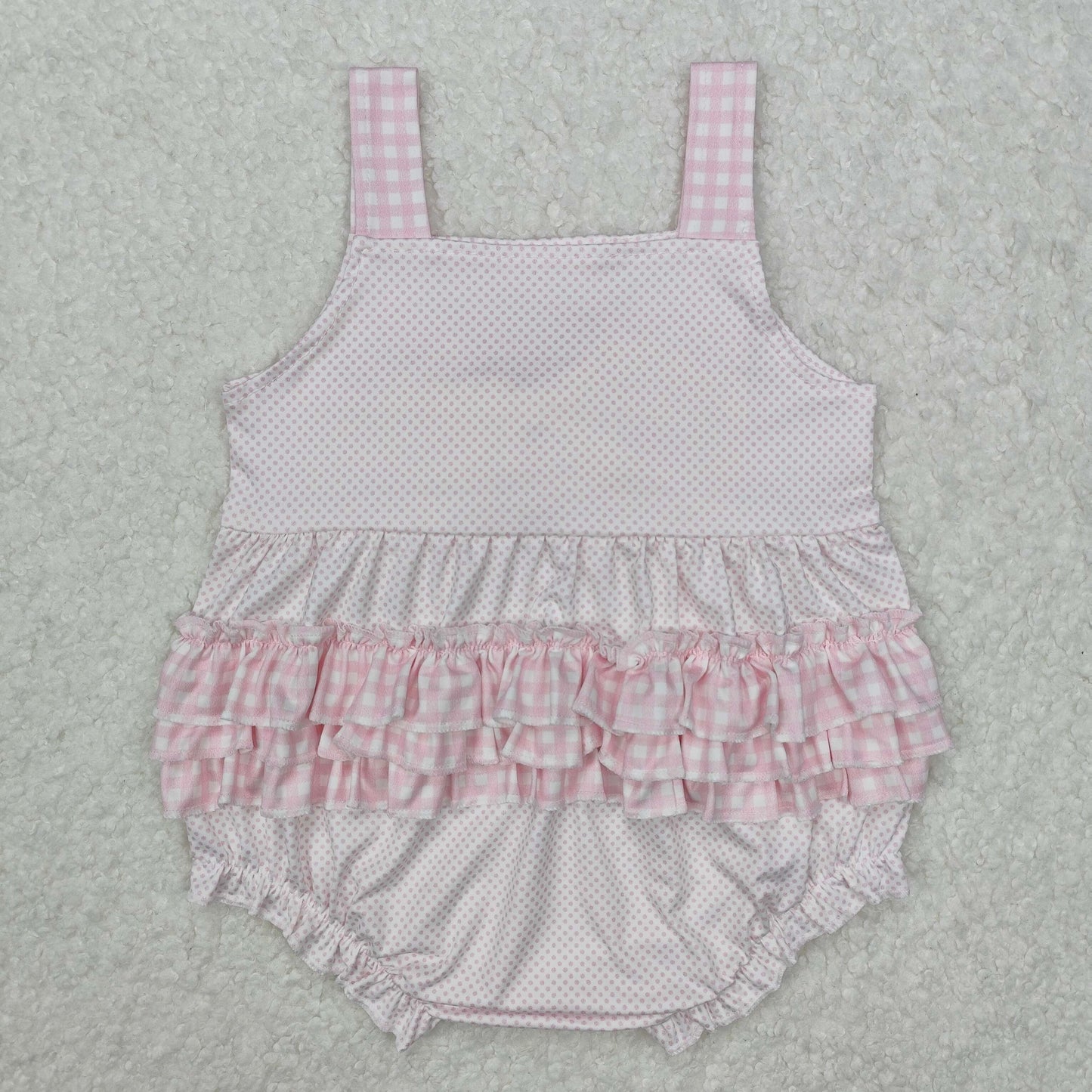 Baby Girl Infant Straps Pink Dots Bows Straps Bubble Romper