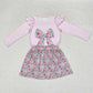 Pre-order Baby Girl Fall Pink Bow Shirt Flowers Skirt Set