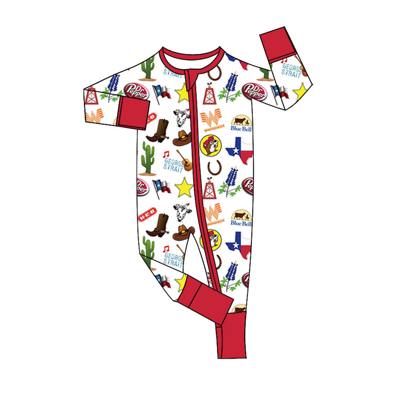 Baby Boy TX Western Bamboo Long Sleeves Zipper Romper