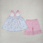 Baby Girl Infant Bows Straps Flower Stripes Tunic Pink Shorts Set RTS