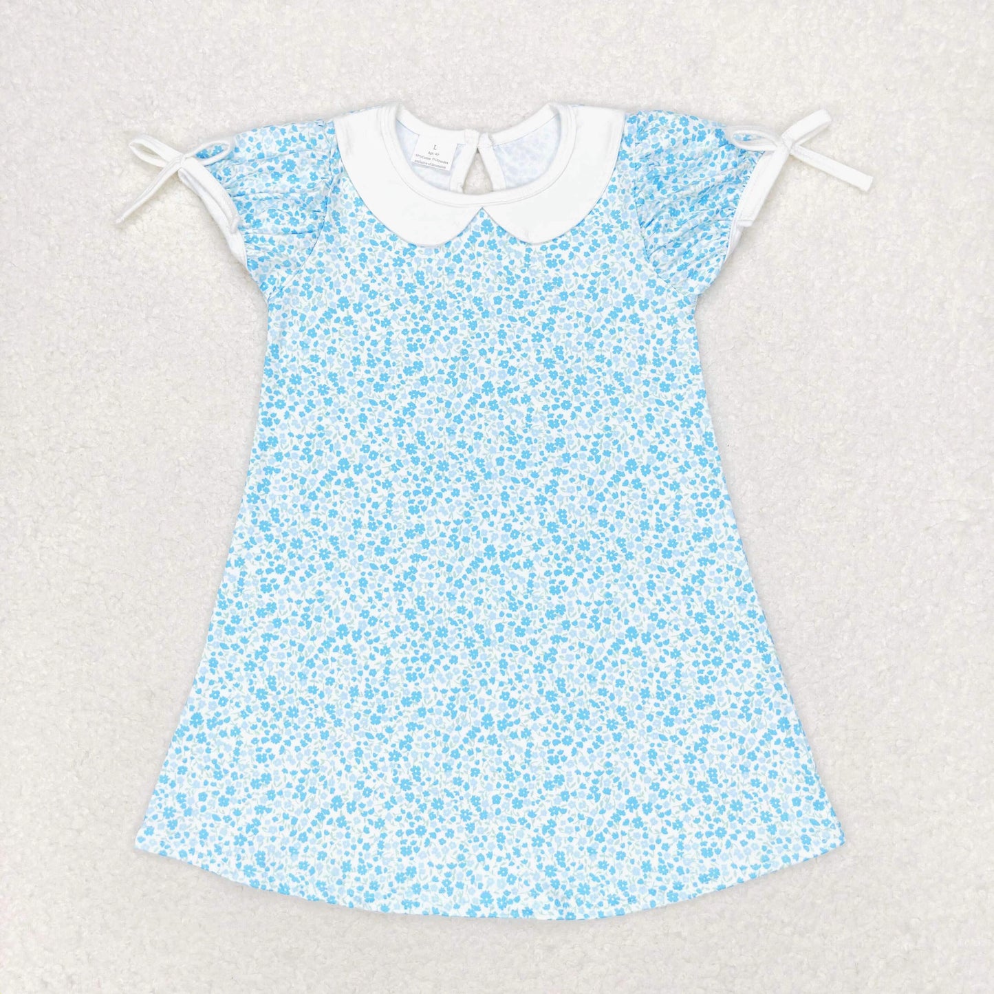 Baby Girl Summer Short Sleeves Floral Blue Dress