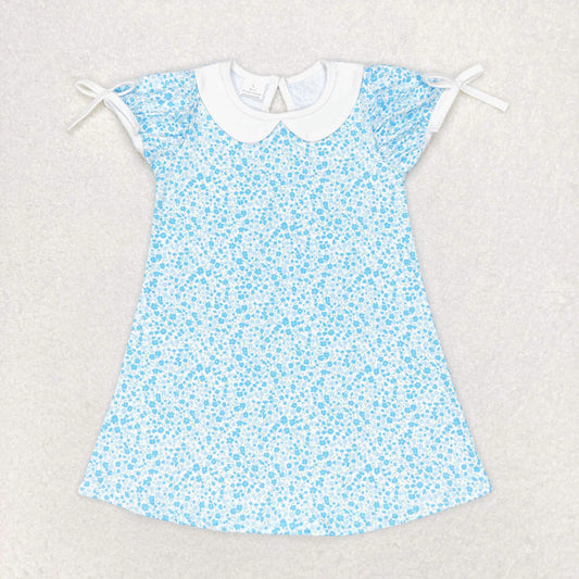 Baby Girl Summer Short Sleeves Floral Blue Dress