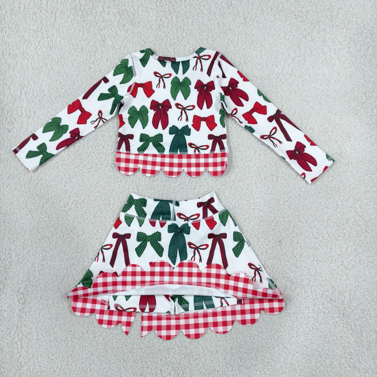 Baby Girls Kids Long Sleeves Christmas Bows Shirt Scallop Skirt Shorts Yoga Active Set Clothes RTS